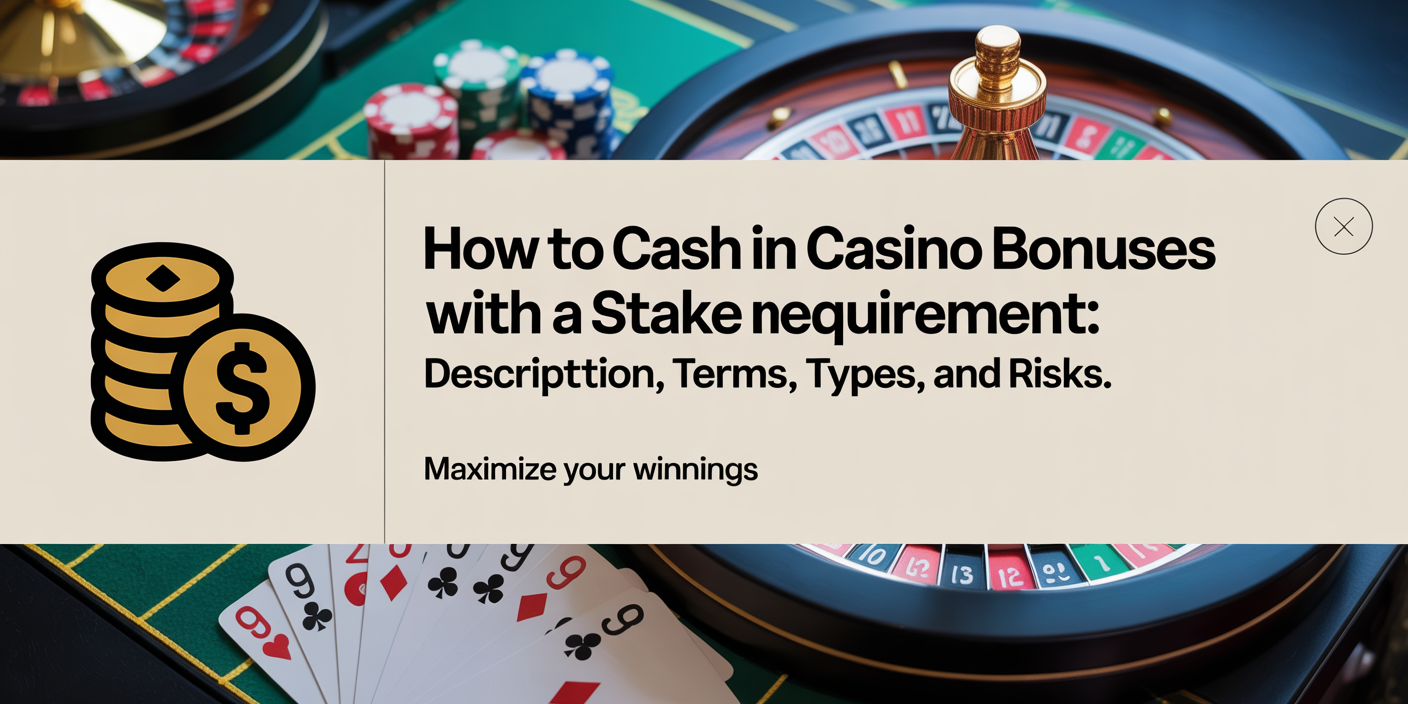 How to Cash in Casino Bonuses with a Stake Requirement: Description, Terms, Types, and Risks
